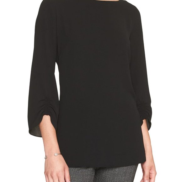 Banana Republic Tops - BANANA REPUBLIC Small Black Ruched Sleeve Blouse